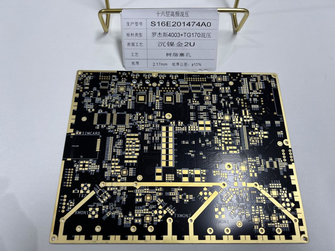 골드핑거 로저스 PCB 보드 16 층 100% 전기 테스트 통과 VIPPO 로저스 + FR4 혼합